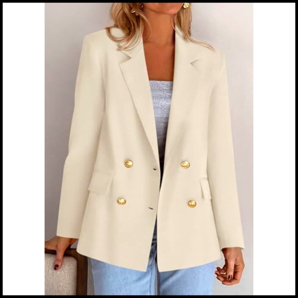 Double Breasted Blazer With Pockets, Business Cas… - image 2